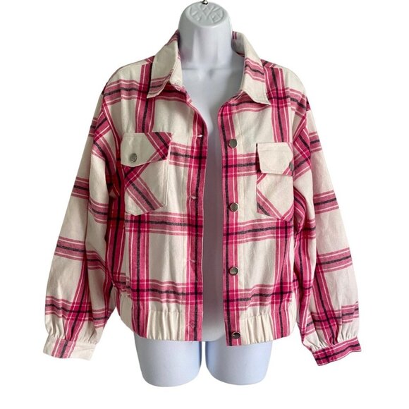 Jolie & Joy Juniors Button Down Pink and White Plaid Jacket Medium - Picture 3 of 11